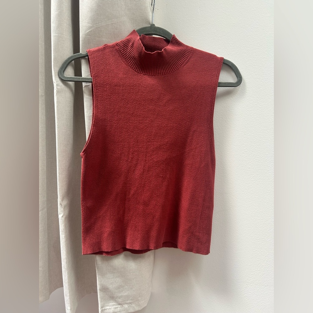 Madewell Ribbed Sleeveless Mock Neck Tank - Deep Wine